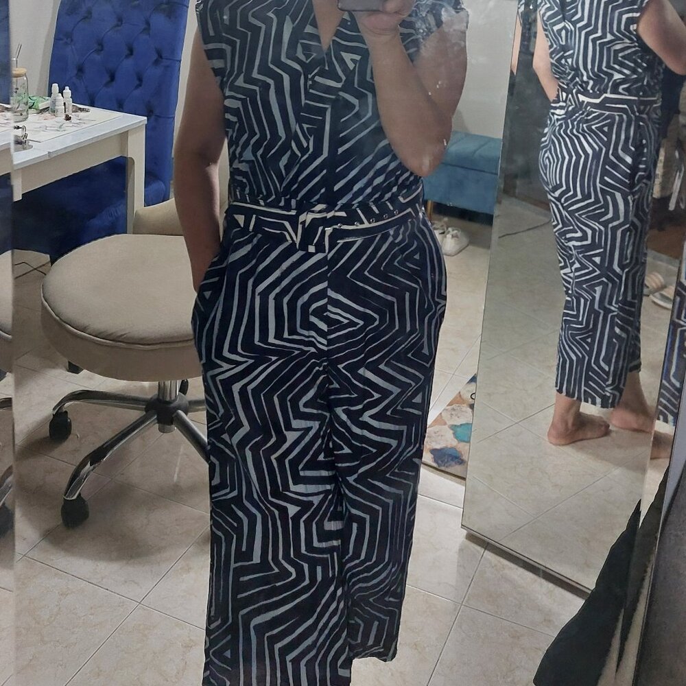 MANGO Black White Lightweight Summer Jumpsuit MEDIUM Adjustments Made